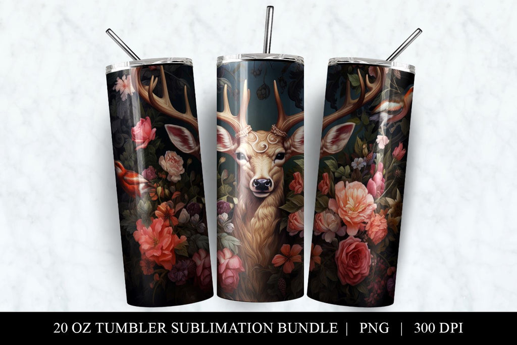 Deer 20 oz Skinny Tumbler Sublimation Design PNG - So Fontsy