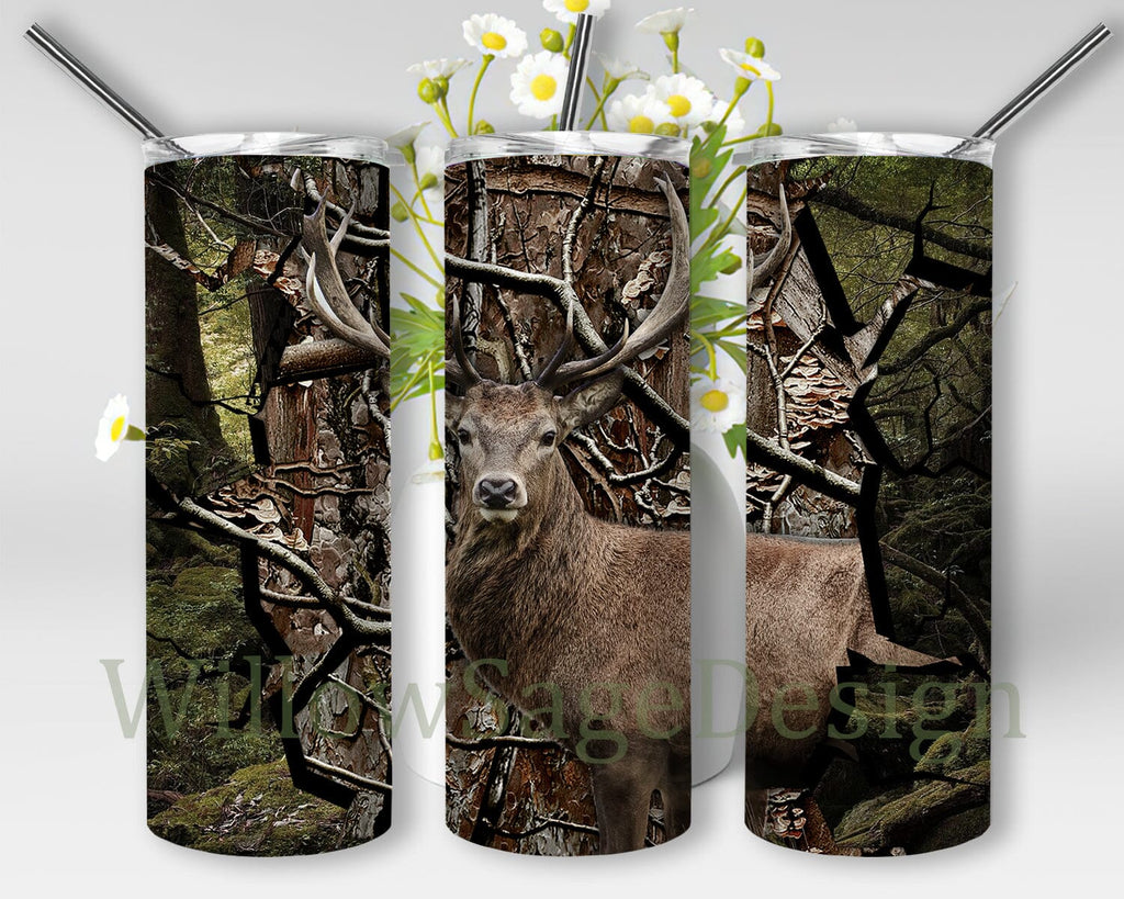 Deer Hunting 20oz Skinny Tumbler Png, Coffee Tumbler, Deer In The Woods ...