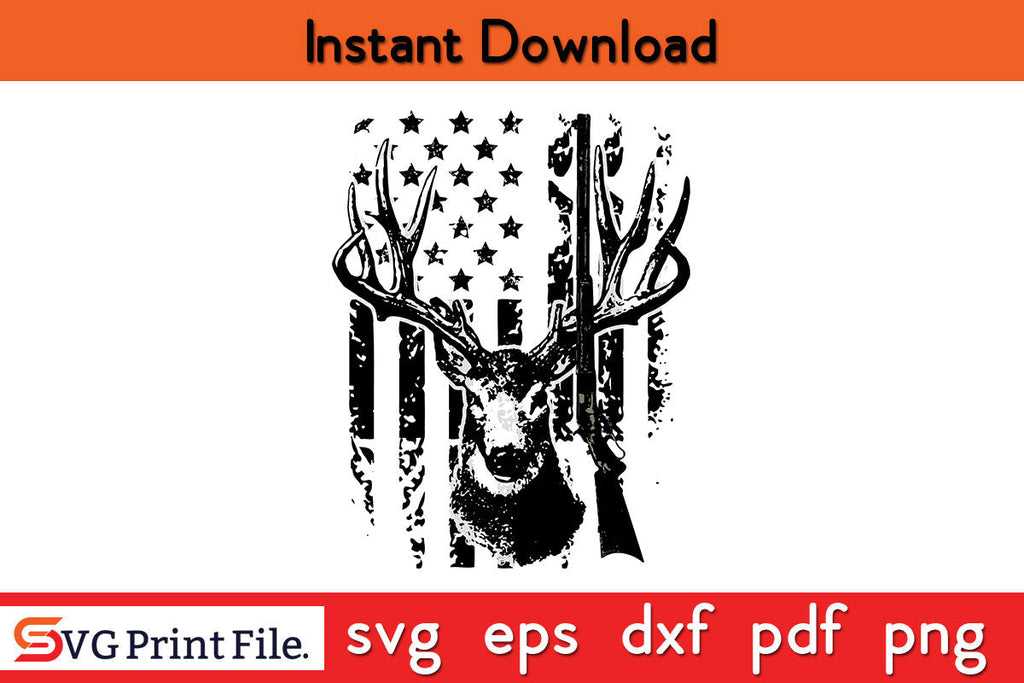 Deer Hunting American Flag Hunting SVG PNG Cut Files - So Fontsy