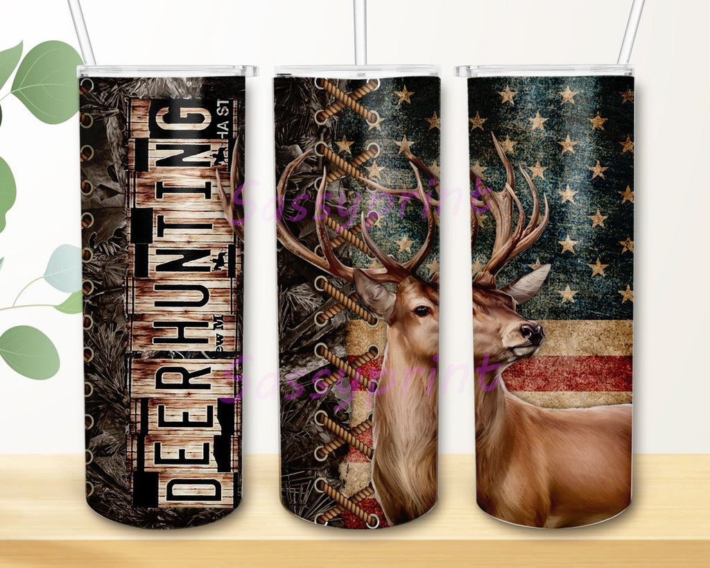 Personalized Hunting Tumbler Wood Style American Flag