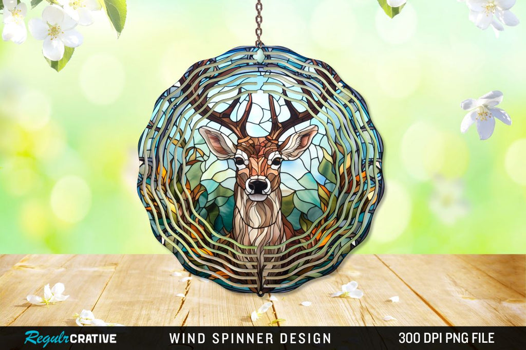 Deer Stained Glass Round Coaster Wind Spinner Png Design - So Fontsy
