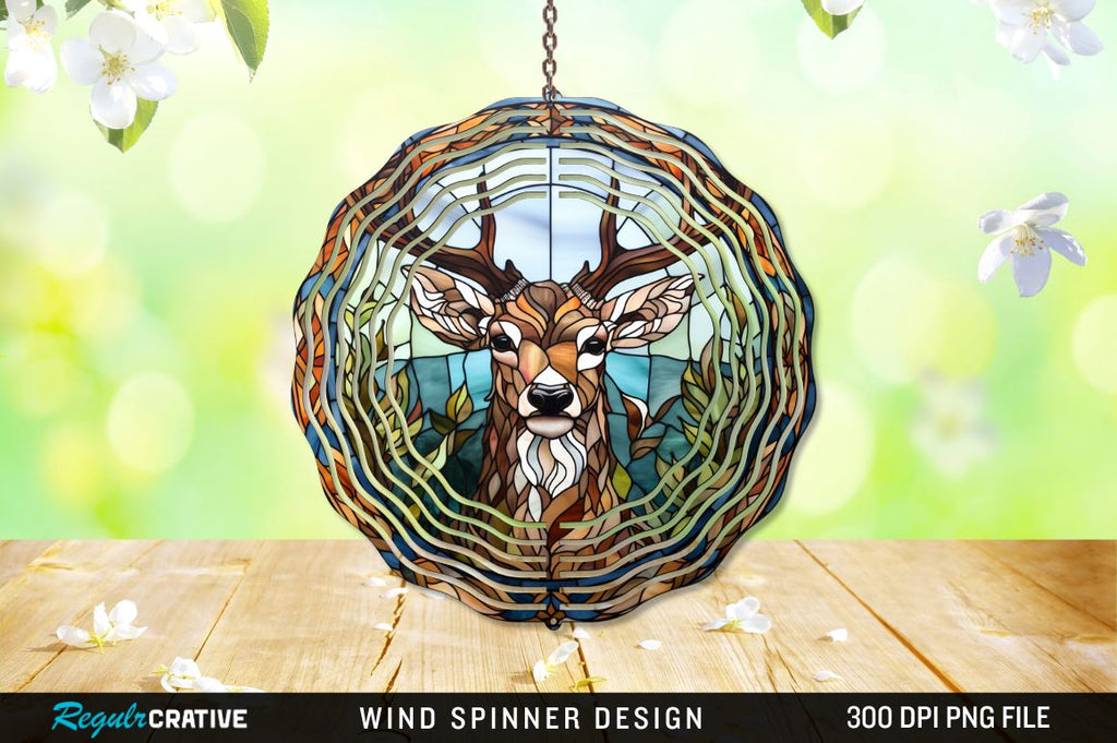 Deer Stained Glass Round Coaster Wind Spinner Png Design - So Fontsy