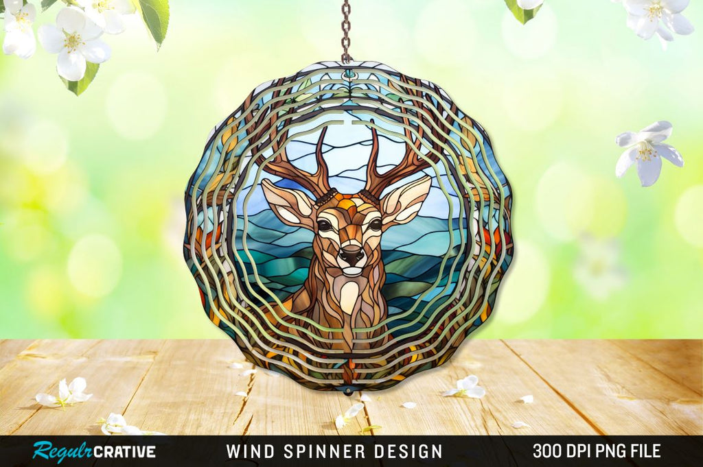 Deer Stained Glass Round Coaster Wind Spinner Png Design - So Fontsy