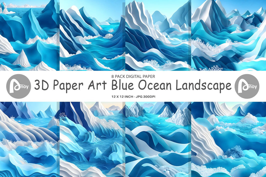 Digital Paper 3D Blue Ocean Landscape - So Fontsy