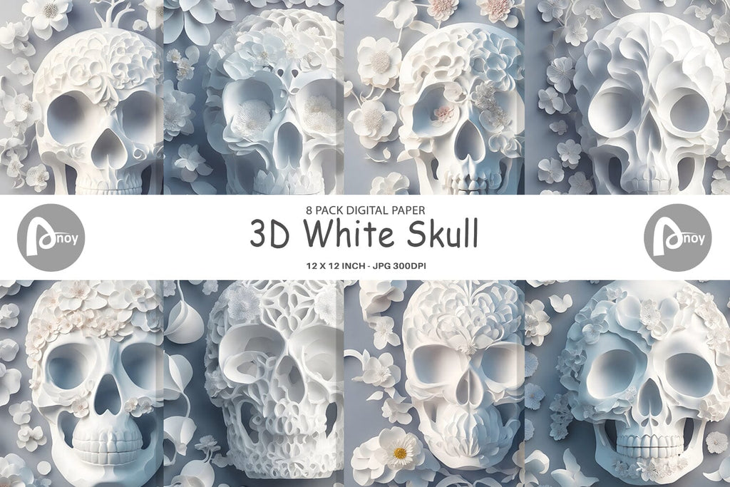Digital Paper 3D White Skull - So Fontsy