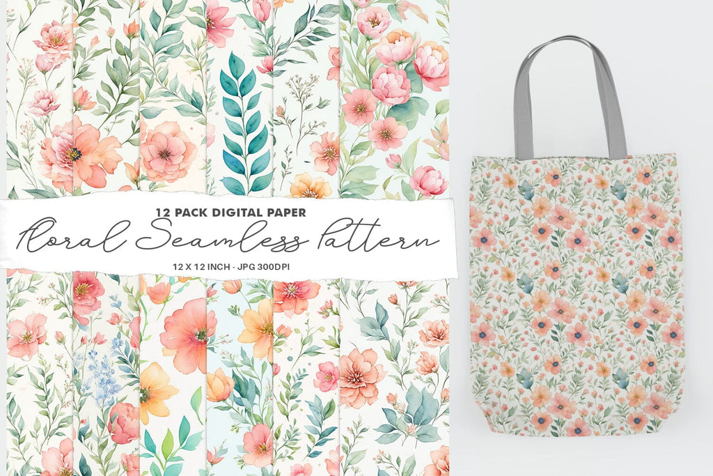 Digital paper Flower Watercolor Seamless Pattern - So Fontsy