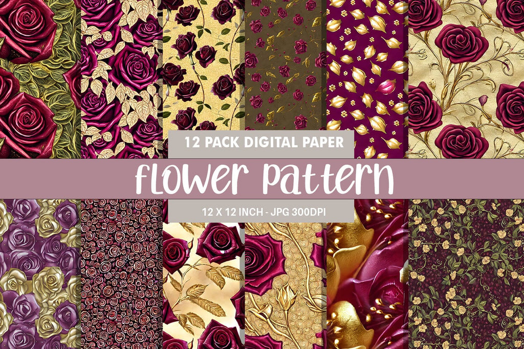Digital paper seamless pattern flower illustration - So Fontsy