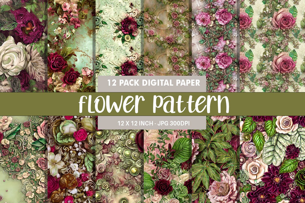 Digital paper seamless pattern flower illustration - So Fontsy