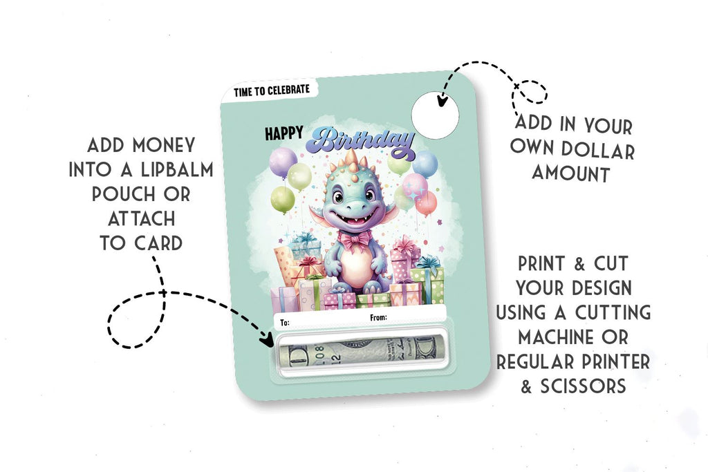 Dinosaur Birthday Money Card PNG Print Then Cut Files - So Fontsy