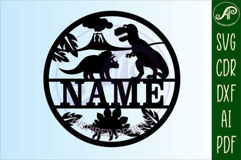 Dinosaur name sign, Laser cut file SVG, animal themed door or wall hanger, instant download Vector template Ai, Cdr, Dxf SVG APInspireddesigns 