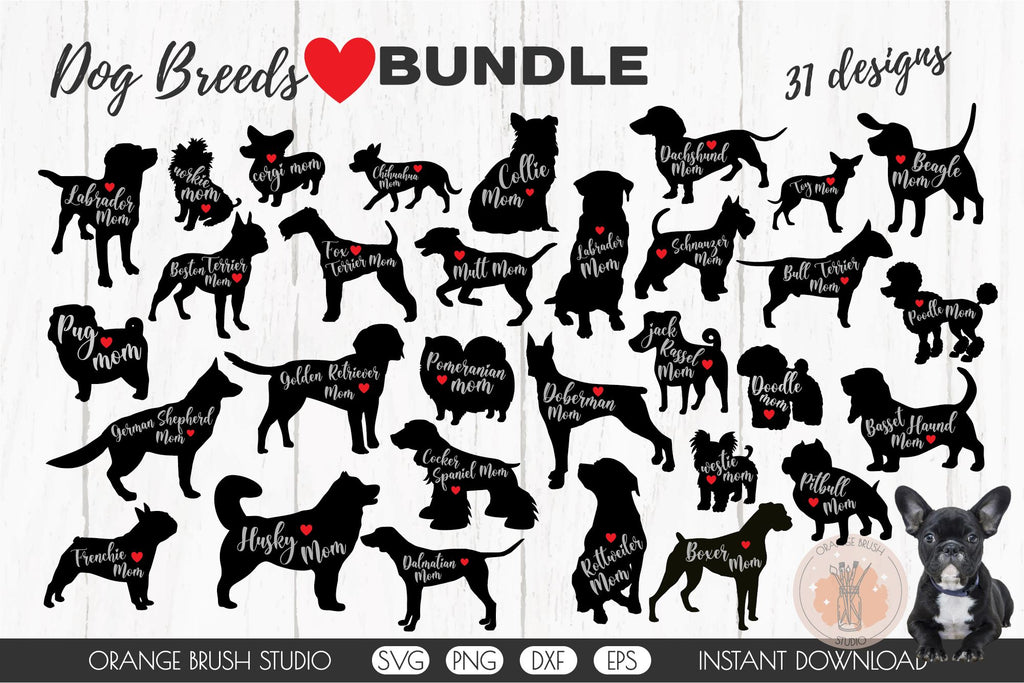 Dog Breeds Silhouettes SVG Bundle Dog Mom 31 Designs - So Fontsy