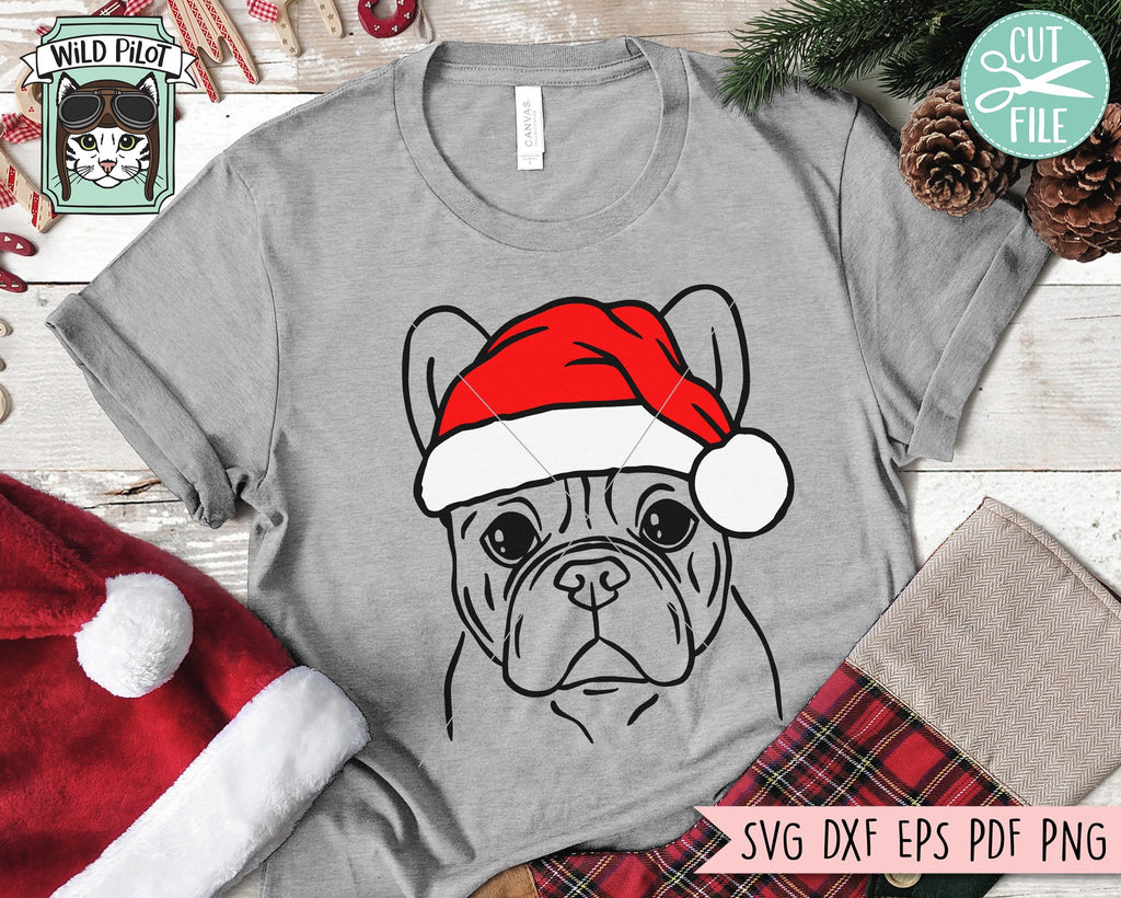 French Bulldog Santa Hat Christmas SVG Cut File - So Fontsy