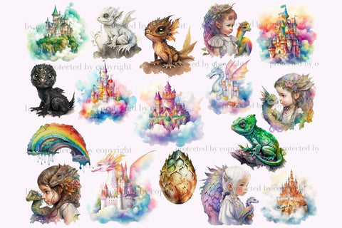 Dragon Clip Art Bundle | Little Girl Illustration SVG GlamArtZhanna