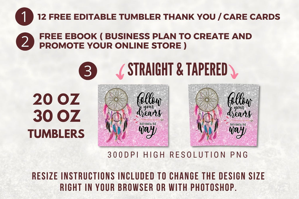 Dream Catcher Sublimation Tumbler Designs Pink Glitter 20oz