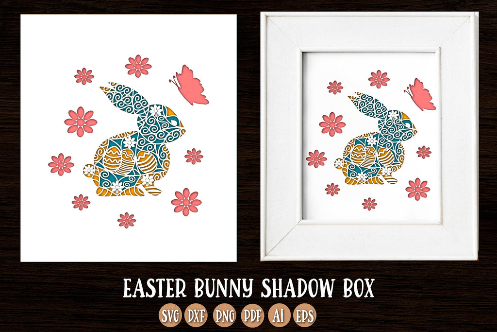 Easter bunny 3D Shadow Box SVG. 3D Layered SVG. Papercut. - So Fontsy
