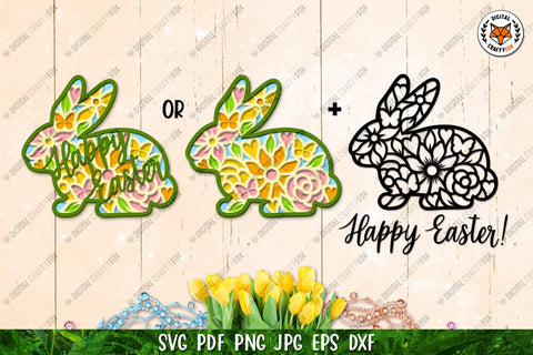 Easter Bunny SVG,3D Bunny,Easter Bunny Cut File,Flower Bunny 3D Paper Digital Craftyfox