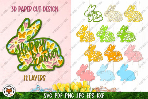 Easter Bunny SVG,3D Bunny,Easter Bunny Cut File,Flower Bunny 3D Paper Digital Craftyfox