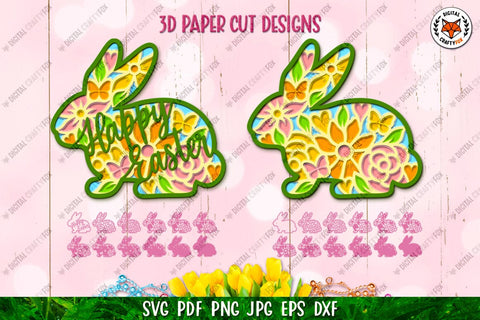 Easter Bunny SVG,3D Bunny,Easter Bunny Cut File,Flower Bunny 3D Paper Digital Craftyfox