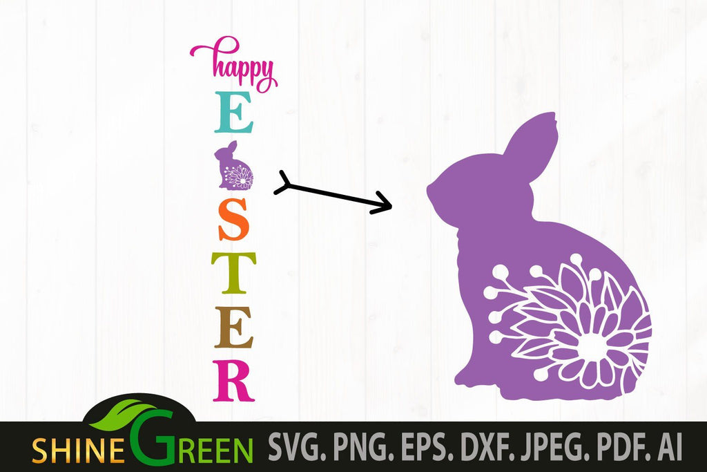 Easter Porch Sign SVG for Home, Farmhouse with Floral Bunny - So Fontsy
