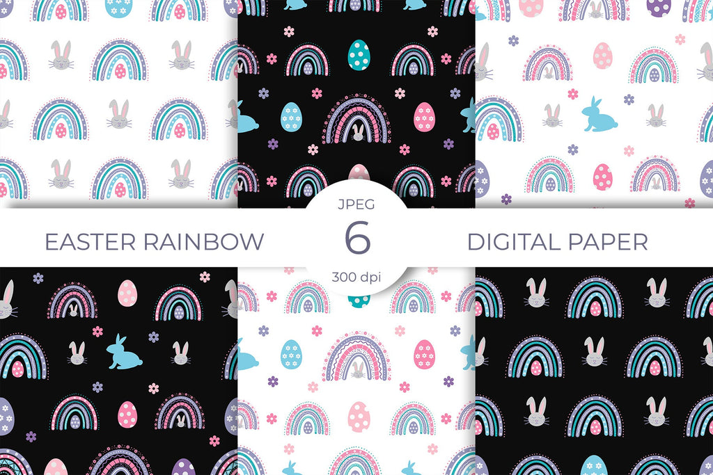 Easter rainbow seamless pattern. Easter digital paper bundle - So Fontsy