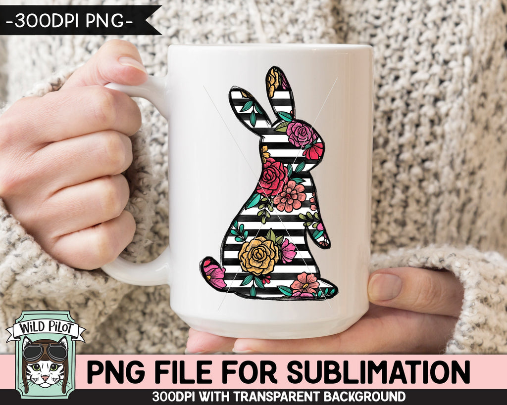 Easter SUBLIMATION design PNG, Stripe Floral Bunny png file, Flower ...