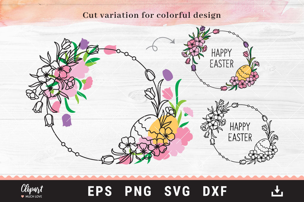 Easter Svg Bundle, Easter wreaths, bunnies, eggs, cut files SVG, DXF ...