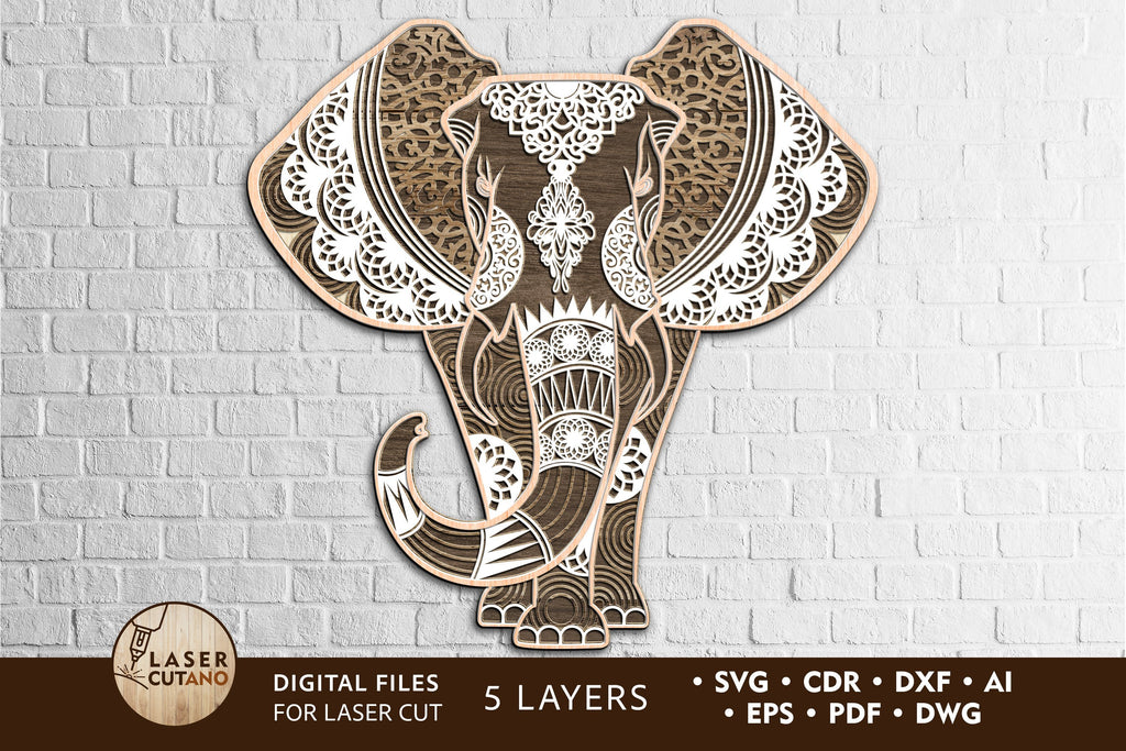 Elephant - Multilayer Laser Cut Files, Mandala, 3D Designs - So Fontsy