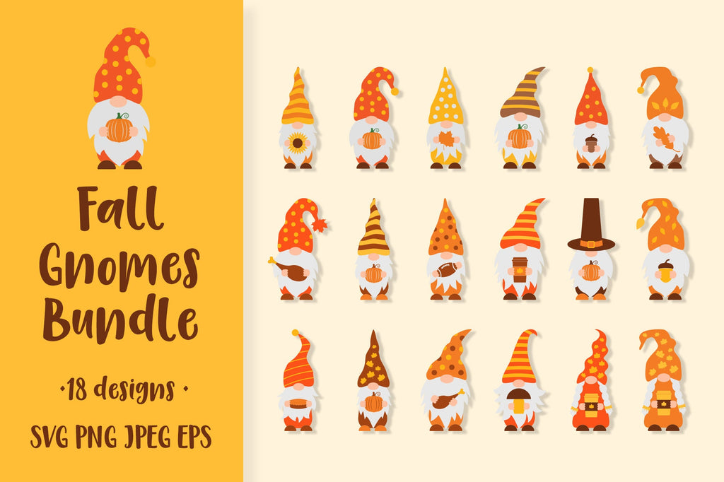 Fall gnomes SVG bundle. Thanksgiving gnomes clipart set. - So Fontsy