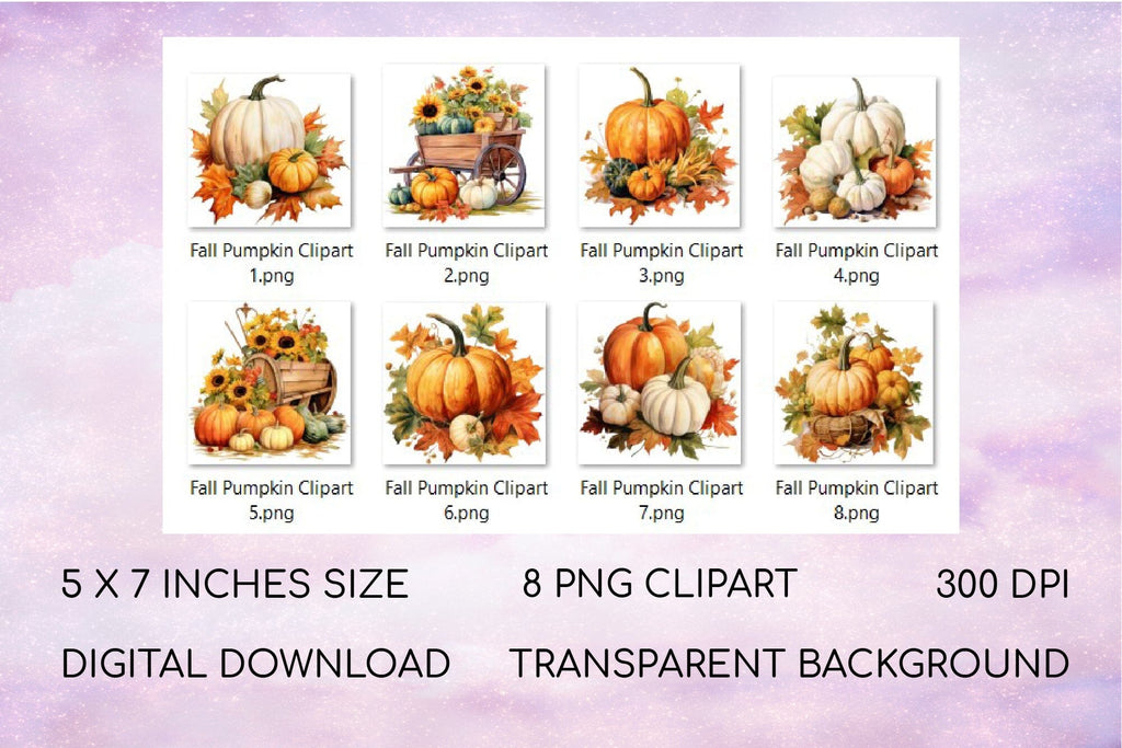 Fall Pumpkin Sublimation Bundle, Autumn Pumpkin Clipart - So Fontsy