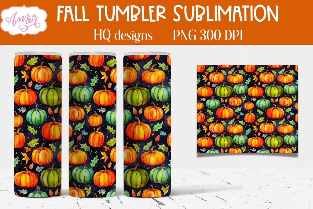 Fall pumpkins tumbler wrap for sublimation | Seamless PNG - So Fontsy