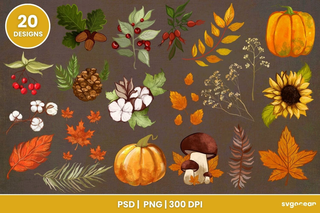 Fall Sublimation Bundle | Autumn Floral | Clipart - So Fontsy