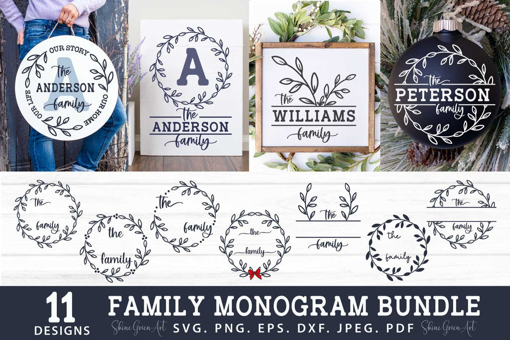 Family Monogram SVG Bundle with 11 Farmhouse Wreath - So Fontsy