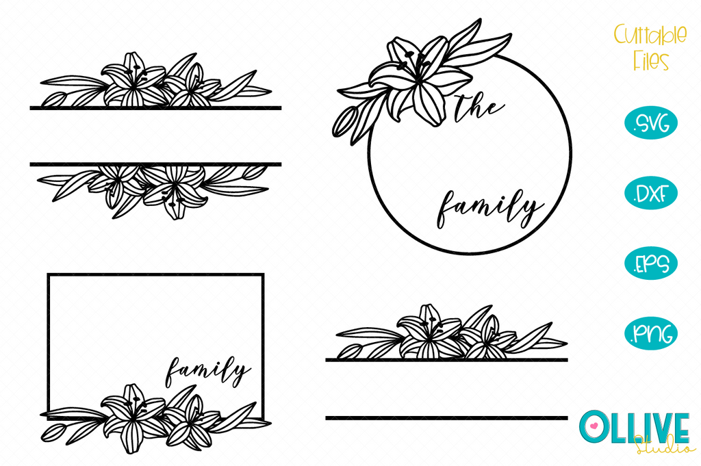 Flower Border Svg Split Monogram Family Name Frame Floral 