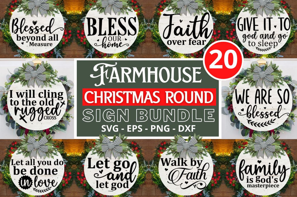 Farmhouse Christmas Round Sign Svg Bundle - So Fontsy