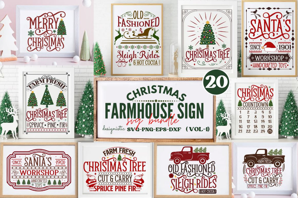 Farmhouse Christmas Svg Bundle, Christmas Sign Svg Bundle - So Fontsy