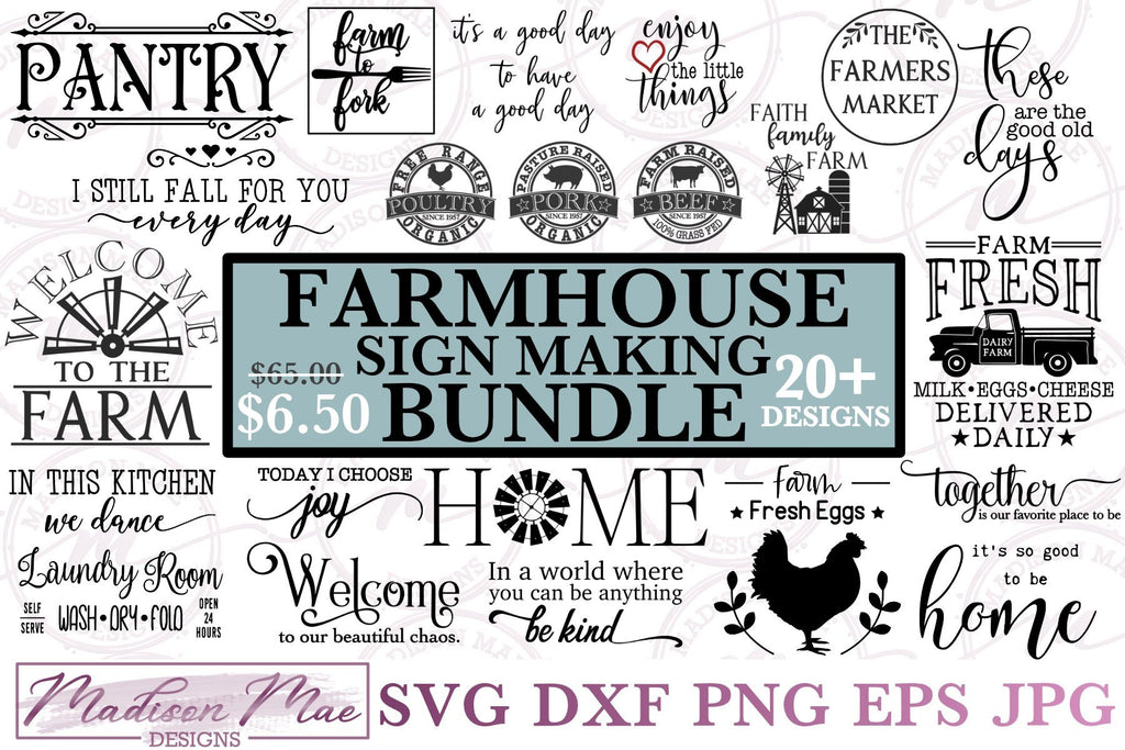 Farmhouse Sign Making Bundle - 20 Designs, Home Decor SVG - So Fontsy