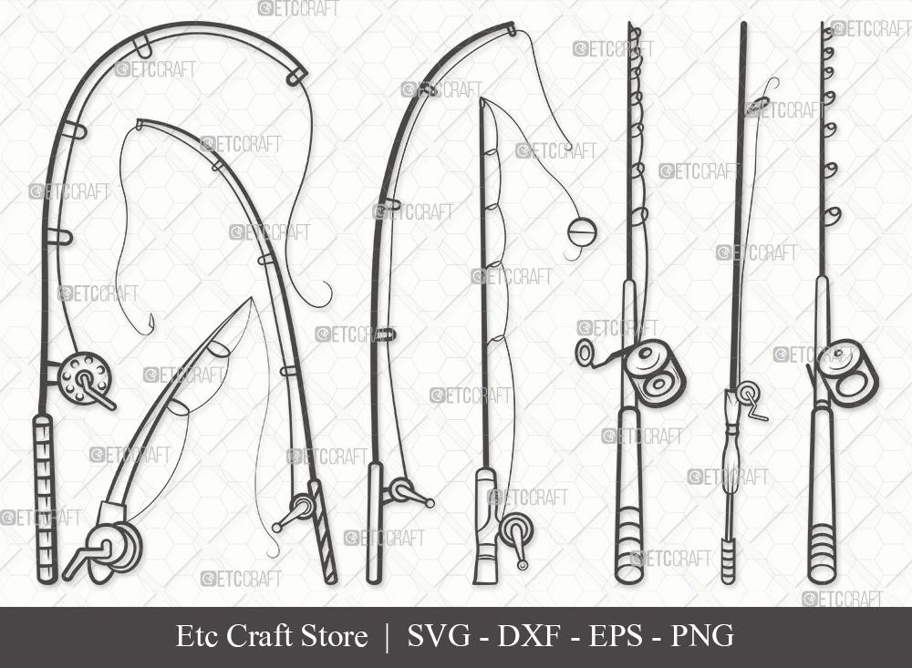 Fishing Rod Outline SVG Cut File | Fishing Rod Svg | Fishing Pole Svg | Fishing Hook Svg | Bundle | Eps | Dxf | Png
