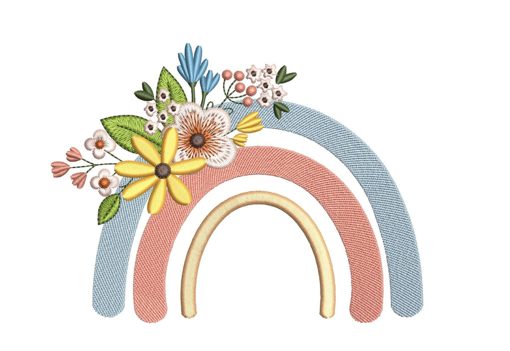 Floral Boho Rainbow Embroidery Design, 4 Sizes, Instant Download - So ...