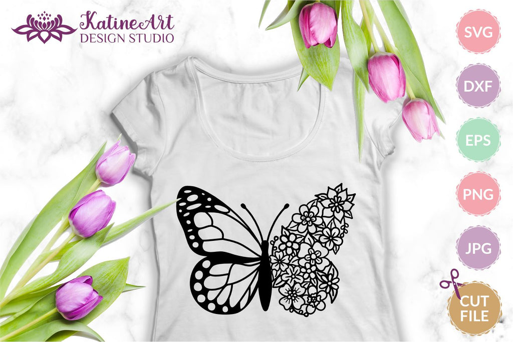 Floral Monogram with Butterflies SVG - DESIGN WITH LOVE