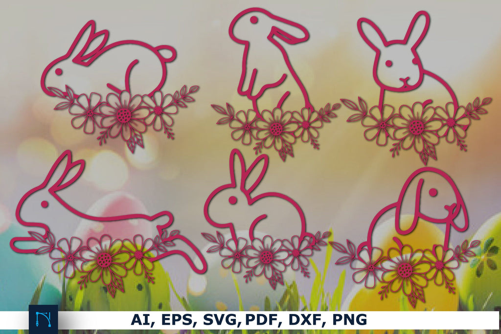floral Easter bunny SVG bundle - So Fontsy