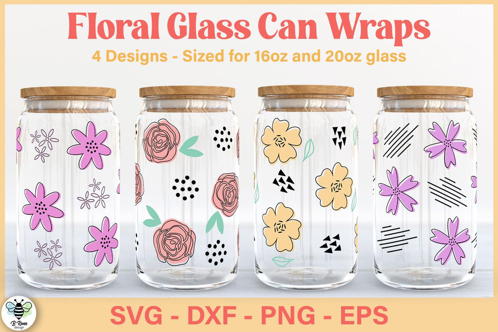 Floral Libbey Glass SVG Bundle | Flower Can Glass Wraps - So Fontsy