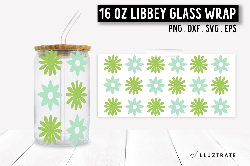 Floral Pattern Libbey Can Glass SVG 16oz Flower Wrap So Fontsy
