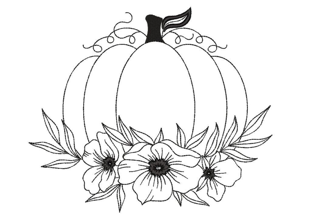 Floral Pumpkin Embroidery Design, 5 sizes, Instant Download - So Fontsy