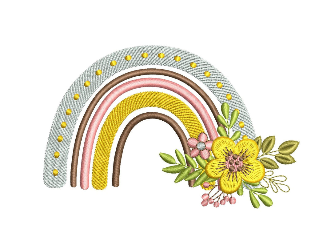 Floral Rainbow Embroidery Design, 4 Sizes, Instant Download - So Fontsy