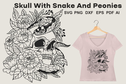 Floral Skull SVG, Skull With Snake And Flowers SVG Cut File SVG Yuliya 