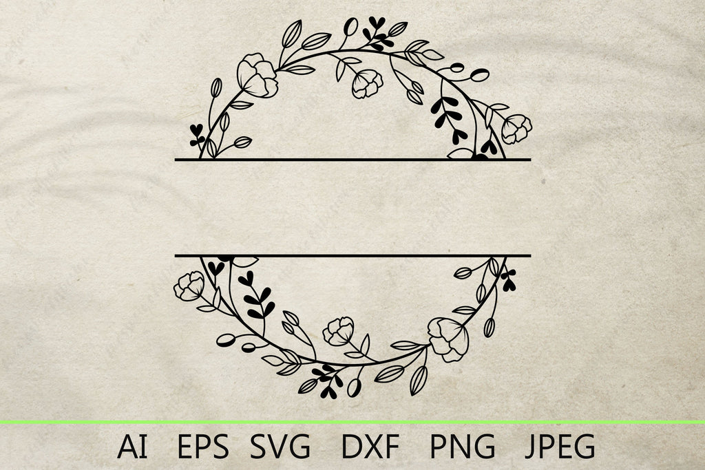 Wreath Split Monogram Svg, Wreath Drawing, Wreath Sketch, Wreath Split Svg  PNG and Vector with Transparent Background for Free Download