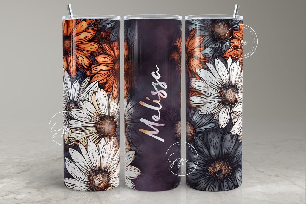 Floral Tumbler, Add Your Own Name Tumbler, Skinny Tumbler 20 oz Design ...