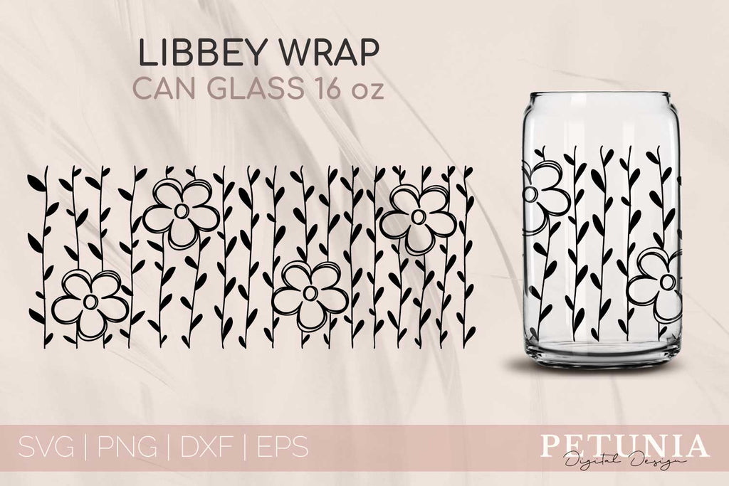 Flower Full Wrap 16 Oz Libbey Glass Can SVG - So Fontsy