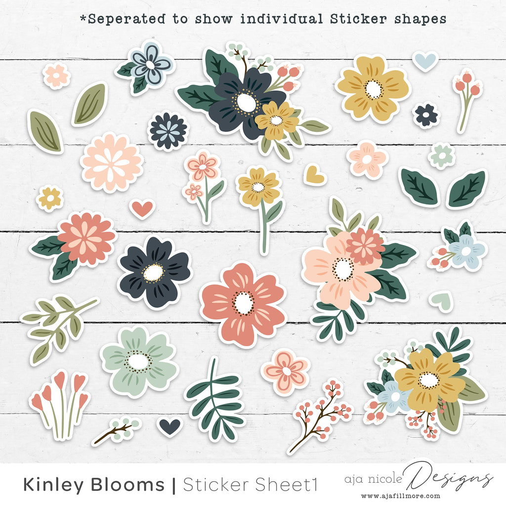 Flower Print and Cut Sticker Set - So Fontsy