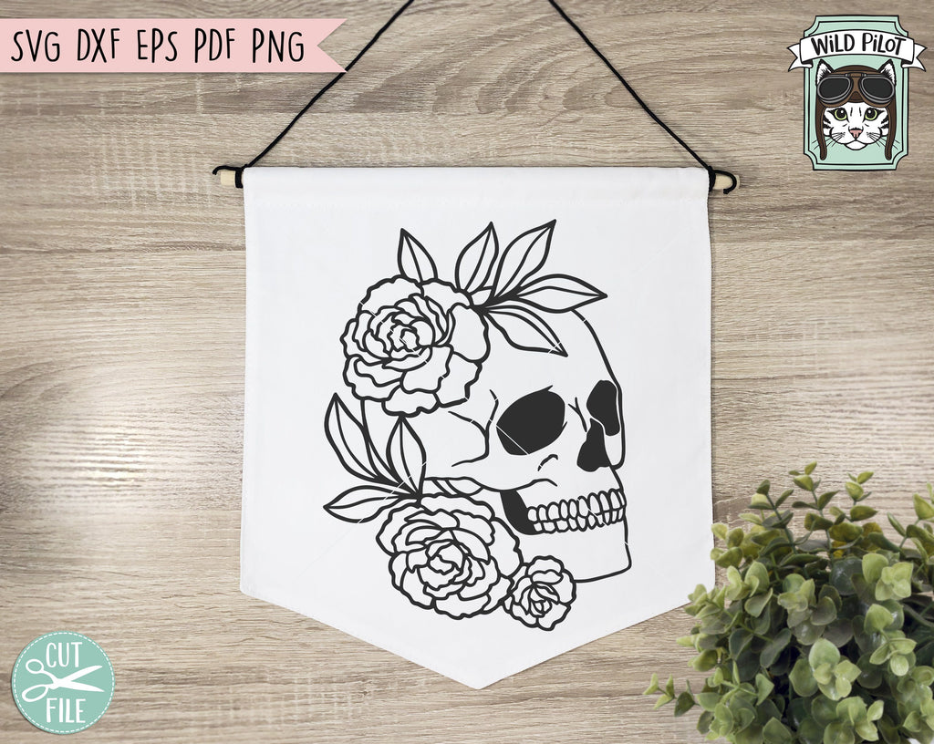 Skulls with Flowers - Skulls and Roses - Goth Stickers PNG